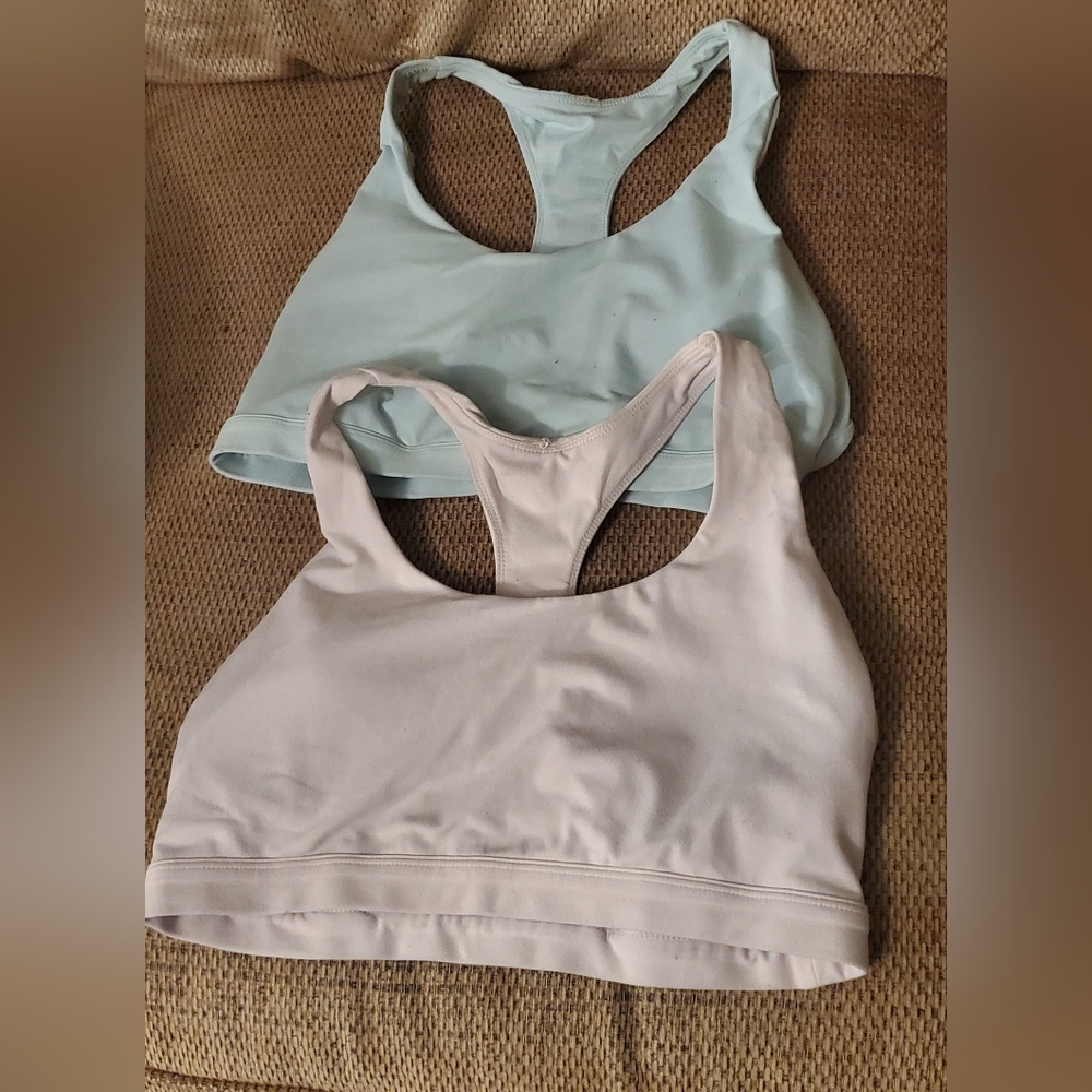 Fabletics Light Blue and Cream Sports Bras